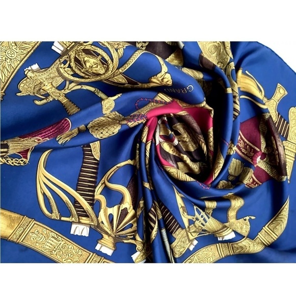 HERMES PARIS GRAND UNIFORME Blue By Joachim Metz Scarf Silk 35" SQR EX COND - Picture 9 of 14